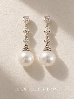 Pearl Crystal Drop Earrings Silver Statement Jewelry MOS COLLECTION